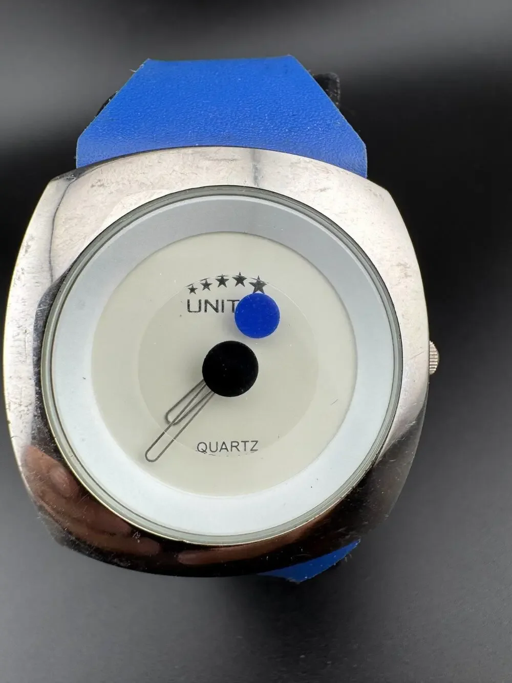 United Quartz Watch, Blue Strap, Novelty Dial Design